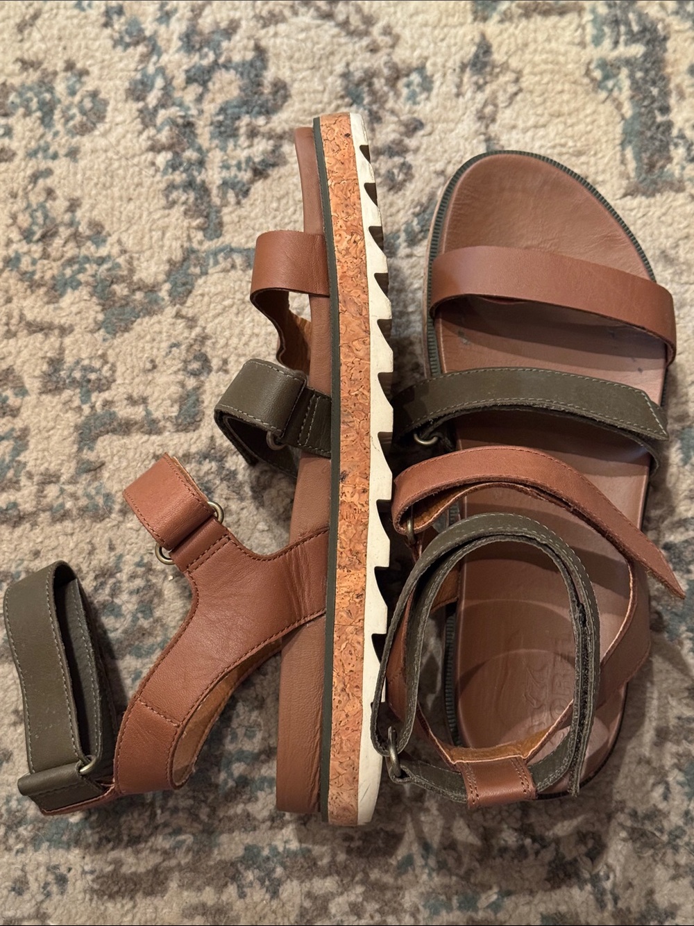 Sorel Two-Tone Olive and Tan Strappy Platform Sandals - Picture 7 of 7